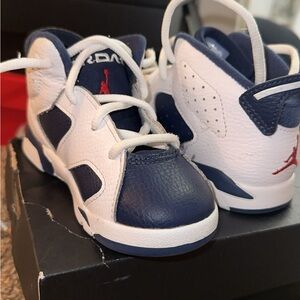 Jordan Kids Navy and White Sneakers with Red Accents